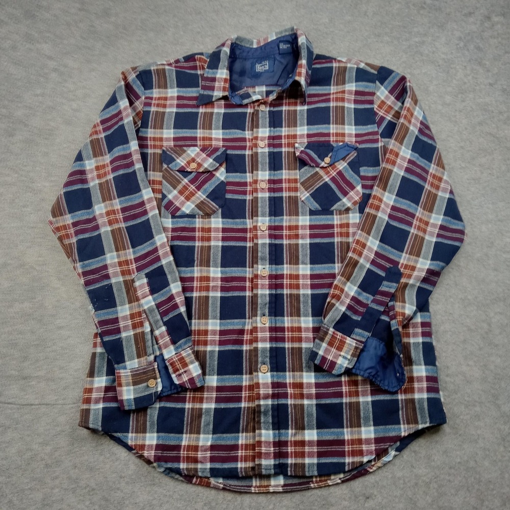 Sears Shirt Mens LT Large Tall Blue Plaid Vtg Flannel Button Front Long Sleeve